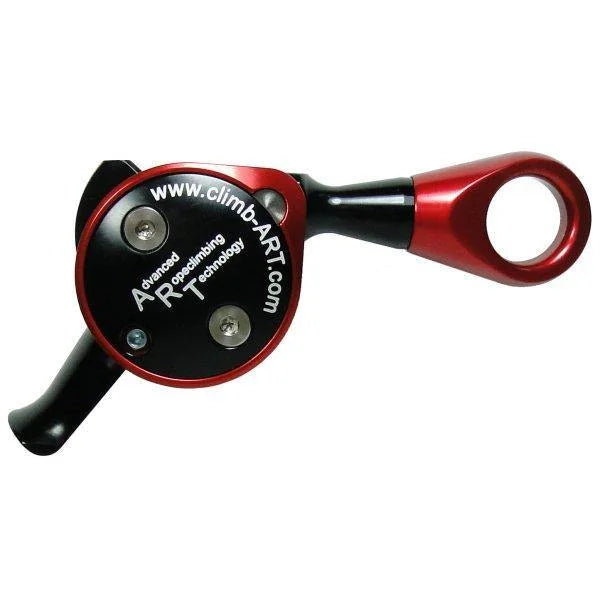 Red and black swivel rope grab device for arborist climbing and rope access