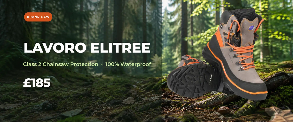 Gray and orange lavoro elitree hiking boot with black rubber sole, designed for rugged outdoor use.