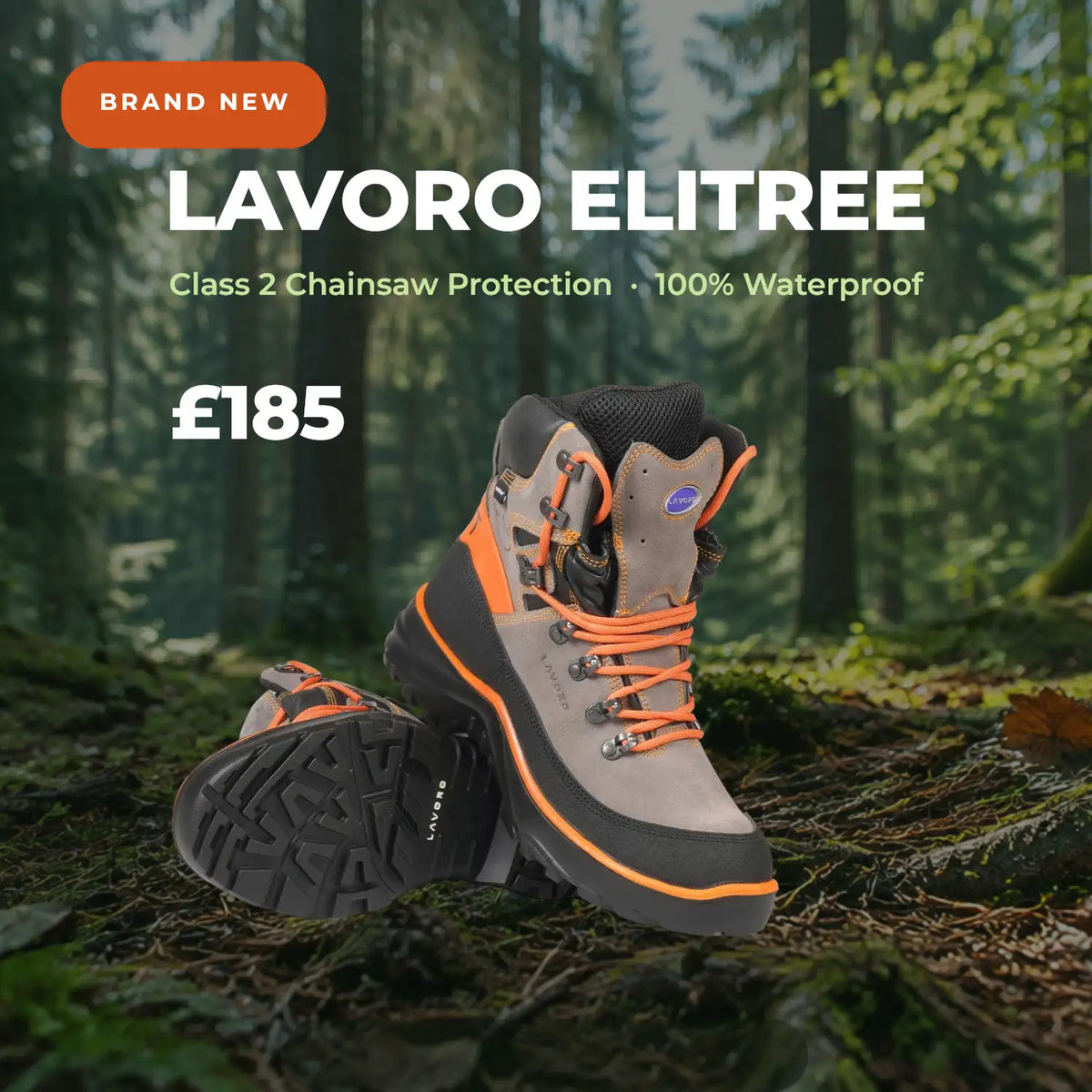 Gray and orange lavoro elitree hiking boots with black accents, featuring a rugged tread and reinforced construction for outdoor use.