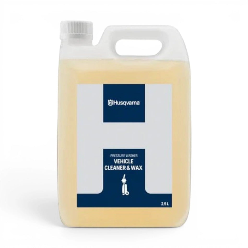 Skyland Equipment Ltd Husqvarna 2.5L vehicle cleaner and wax solution in a translucent plastic jug for pressure washers