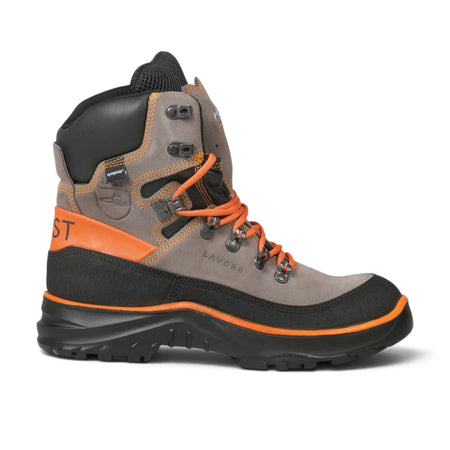Lavoro EliTree Class 2 chainsaw boot – front view, grey leather upper with Sympatex waterproofing
