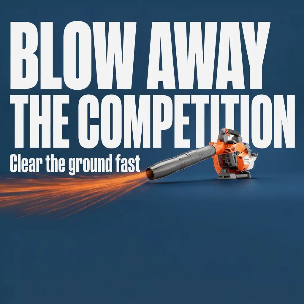 Orange and black handheld gas-powered leaf blower with a long metallic nozzle.