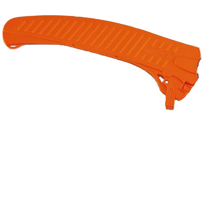 Orange plastic component on a white background