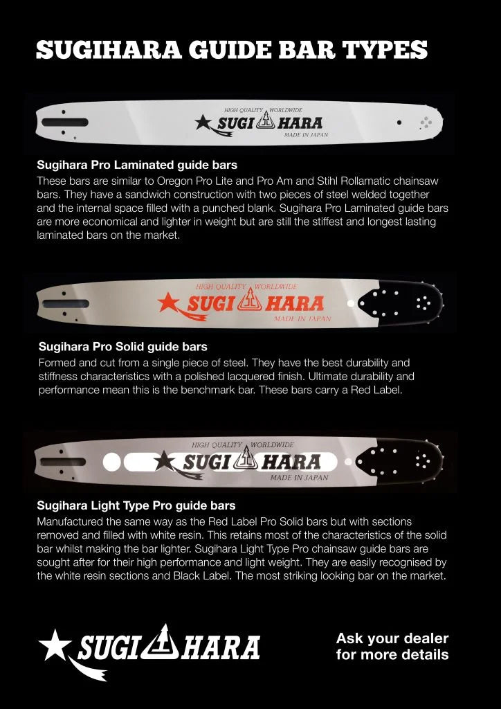 Sugihara Light Pro Chainsaw Bar - Husqvarna 3/8" 1.5mm/.58" - Skyland Equipment Ltd