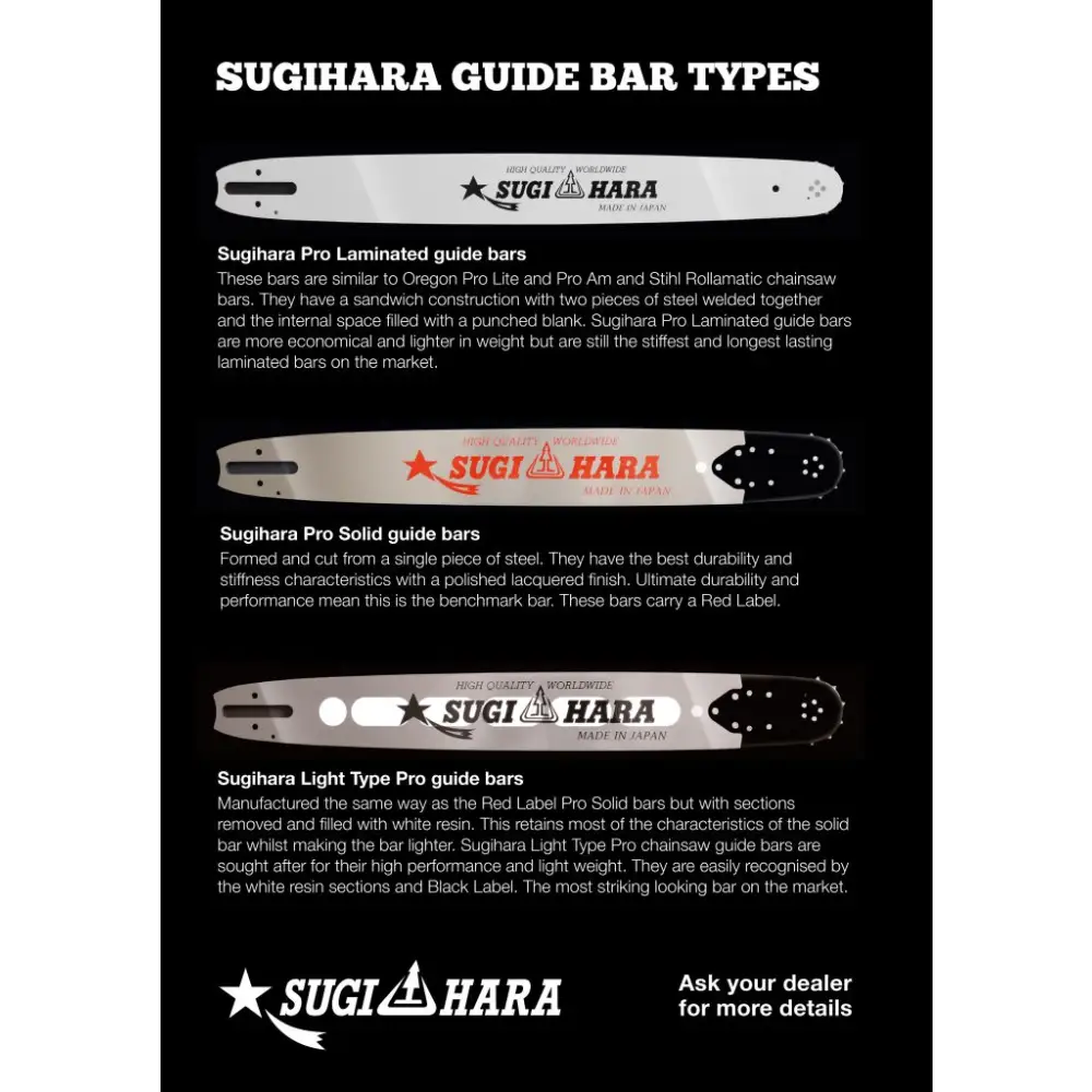 Sugihara Light Pro Chainsaw Bar - Husqvarna 3/8" Lo Pro 1.3mm/.50" - Skyland Equipment Ltd